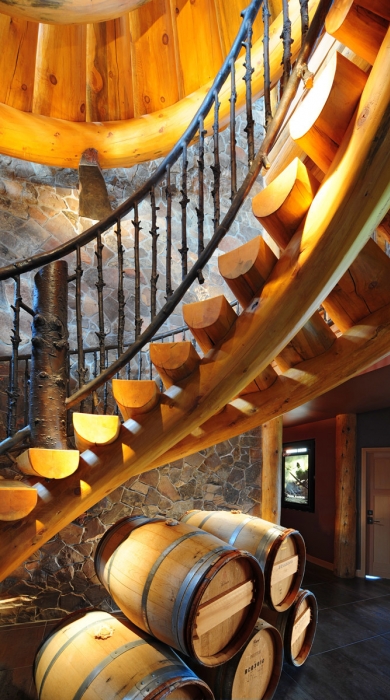Architectural Interior Photography |  log cabin | circular staircase | South Sound Magazine | Graham | WA