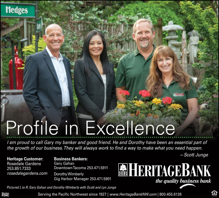 Advertisement with four smiling people | Heritage Bank | Gig Harbor, WA